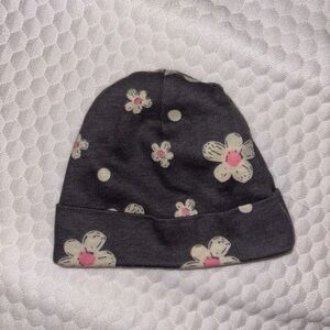 Gerber Dark Gray Floral Baby Beanie with Pink Accents